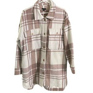 Banana Republic Women’s Large Flannel Shirt Shacket Plaid Tan White